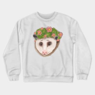 Cottage core opossum with flower crown Crewneck Sweatshirt